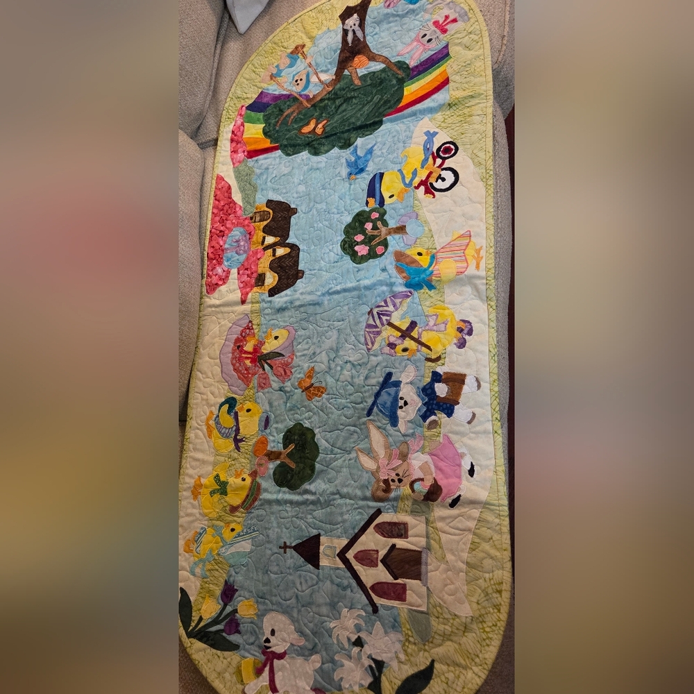 Colorful Quilted Table Runner Farm Animal Easter Spring Decor